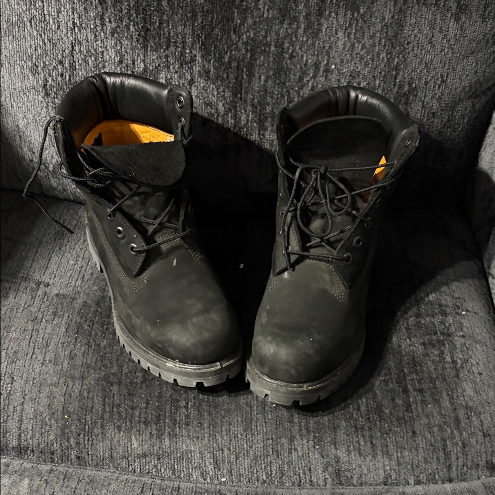 Timberland Black Lace-Up Work Boots with Orange Lining